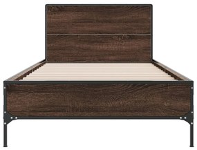 vidaXL Πλαίσιο Κρεβατιού Καφέ Δρυς 90 x 190 εκ. Επεξ. Ξύλο & Μέταλλο