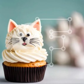 Intra Συλλεκτικό Ξύλινο Παζλ Plywood  4mm - Αξιολάτρευτο cupcake λευκής γάτας σε μπλε φόντο Σε Ξύλινο Κουτί - Διαστάσεις: 10x10 cm – 25 κομμάτια
