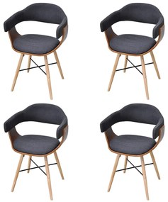 vidaXL Καρέκλες Τραπεζαρίας 4 τεμ. Σκούρο Γκρι Λυγισμένο Ξύλο / Ύφασμα