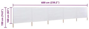 vidaXL Προστατευτικό Αέρα με 5 Πάνελ Λευκό Άμμου 600x160 εκ Υφασμάτινο
