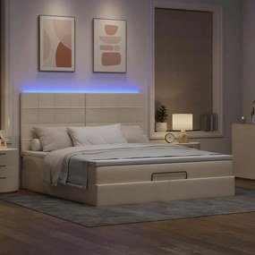 vidaXL Οθωμανικό κρεβάτι με στρώμα &amp; LEDs Cream 160x200cm ύφασμα