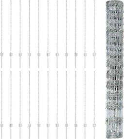 vidaXL Εξωτερική άγρια περίφραξη με στήλες 50 x 1,2 m Ασημί Δίχτυ