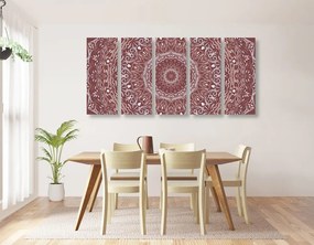 Εικόνα 5 μερών Mandala σε vintage στυλ σε ροζ - 100x50