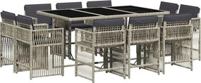 vidaXL Σετ Τραπεζαρίας Κήπου 11 τεμ. Αν. Γκρι Συνθ. Ρατάν με Μαξιλάρια