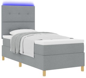 vidaXL Κρεβάτι με Στρατηγική Στρώμα & Φωτισμό LED Γκρι 90x190 εκ Υφασμάτινο