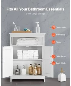 VEVOR Wooden Bathroom Floor Cabinet Storage 3-Tier with Adjustable Shelf White