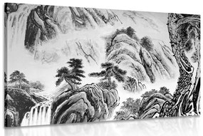Εικόνα κινεζικής ζωγραφικής τοπίων σε ασπρόμαυρο - 90x60