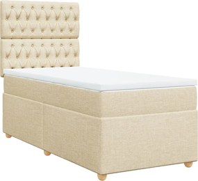 vidaXL Κρεβάτι Boxspring με Στρώμα Κρεμ 90x190 εκ.Υφασμάτινο