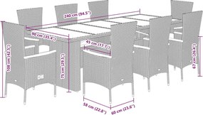 vidaXL Σετ Τραπεζαρίας Κήπου 9 τεμ. Γκρι Συνθ. Ρατάν με Μαξιλάρια