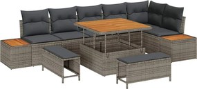 vidaXL Σετ Καναπέ Κήπου με μαξιλάρι 9 pcs Γκρι Πολυ ράταν