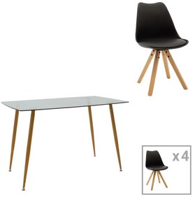 Τραπεζαρία Chloe-Caron pakoworld σετ 5τεμ σε ανθρακί-μαύρη απόχρωση 120x70x75εκ