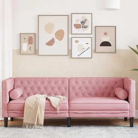 VidaXL Καναπές Διθέσιος Chesterfield με Στηρίγματα Ροζ Βελούδο