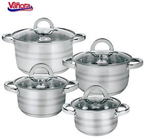 Vanora VN-HJ-8PCS Σετ 4 τμχ Κατσαρόλες + 4 καπάκια από Ανοξείδωτο Ατσάλι