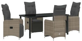 vidaXL Σέτ φαγητού για κήπο με μαξιλάρι 5 pcs Γκρι Πολυ ράταν
