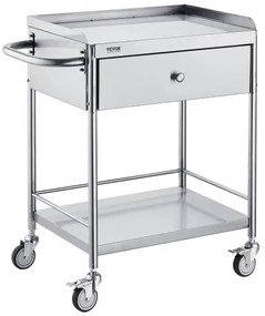VEVOR Medical Cart, 2 Layers Stainless Steel Cart 220 lbs Weight Capacity,  Lab Utility Cart with 360° Silent Wheels and a Drawer for Lab, Clinic, Kitchen, Salon