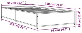 Πλαίσιο Κρεβατιού Μαύρο 90 x 190 εκ. Επεξ. Ξύλο &amp; Μέταλλο - Μαύρο