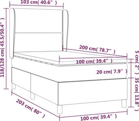 vidaXL Κρεβάτι Boxspring με Στρώμα Σκούρο Καφέ 100x200 εκ. Υφασμάτινο