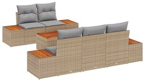 vidaXL Σετ Καναπέ Κήπου με μαξιλάρι 6 pcs Μπεζ Πολυ ράταν
