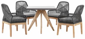 Σετ Τραπέζι και καρέκλες Berwyn L100, Ινώδες τσιμέντο, Σχοινί, Ξύλο, Ξύλο: Ακακία, Μαξιλάρι καθίσματος: Ναι | Epipla1.gr