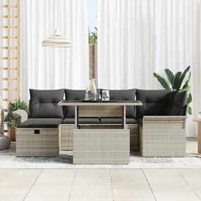 vidaXL Σετ καναπέ κήπου  7 τεμαχίων με μαξιλάρια σε ανοιχτό γκρι χρώμα