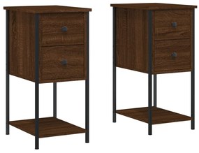 vidaXL Κομοδίνα 2 Τεμ. Καφέ Δρυς 32x42x70 εκ. Επεξεργασμένο Ξύλο
