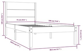 vidaXL Πλαίσιο Κρεβατιού Μαύρο 75 x 190εκ. από Μασίφ Ξύλο Small Single