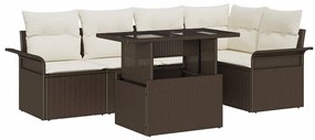 vidaXL Σετ Καναπέ Κήπου με μαξιλάρι 6 pcs Καφέ Πολυ ράταν
