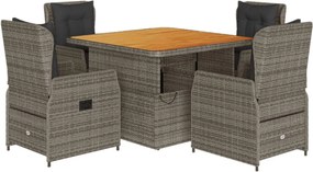 vidaXL Σετ Τραπεζαρίας Κήπου 5 τεμ. Γκρι Συνθ. Ρατάν με Μαξιλάρια