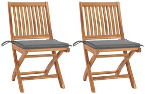 vidaXL Καρέκλες Κήπου 2 τεμ. από Μασίφ Ξύλο Teak με Γκρι Μαξιλάρια