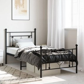 Πλαίσιο Κρεβατιού με Κεφαλάρι&amp;Ποδαρικό Μαύρο 90x200 εκ. Μέταλλο