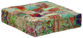 Πουφ Patchwork Τετράγωνο Χειροπ. Πράσινο 50x50x12 εκ. Βαμβάκι - Πολύχρωμο