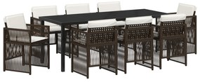vidaXL Σετ Τραπεζαρίας Κήπου 9 Τεμαχίων με Μαξιλάρες Καφέ Πολυ Ρατάν