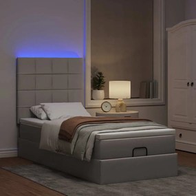 vidaXL Οθωμανικό κρεβάτι με στρώμα & LEDs Taupe 90x200 cm ύφασμα