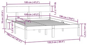 Πλαίσιο Κρεβατιού Μαύρο 120 x 190 εκ. Μασίφ Ξύλο Small Double - Μαύρο