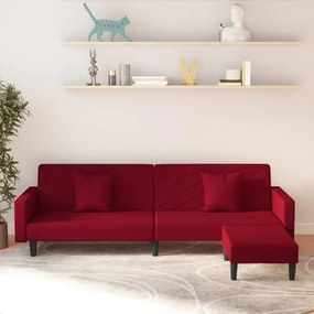 vidaXL Καναπές Κρεβάτι Διθέσιος 2 Μαξιλάρια & Υποπόδιο Μπορντό Βελούδο