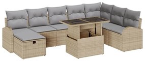 vidaXL Σετ Καναπέ Κήπου με μαξιλάρι 9 pcs Μπεζ Πολυ ράταν