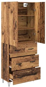 vidaXL Highboard με συρτάρι 2 pcs Παλιό ξύλο Μηχανική ξυλεία και γυαλί