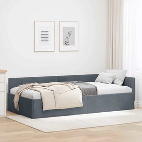 vidaXL Κρεβάτι Γωνίας Σκούρο Γκρι 90 x 190 cm Βελούδο