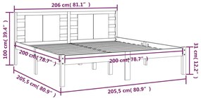 vidaXL Πλαίσιο Κρεβατιού Γκρι 200 x 200 εκ. από Μασίφ Ξύλο Πεύκου