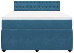 vidaXL Κρεβάτι Boxspring με Στρώμα Μπλε 160x200 εκ. Βελούδινο