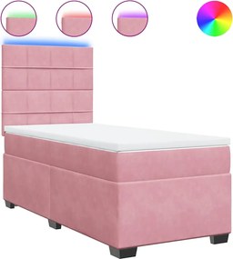 vidaXL Κρεβάτι Boxspring με Στρώμα Ροζ 100x200 εκ. Βελούδινο