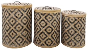 Καλάθια Με Καπάκι Nubia 032045 (Σετ 3τμχ) 47x47x62 Natural-Black Δέρμα,Bamboo