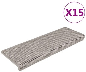 vidaXL Πατάκια Σκάλας Αυτοκόλλητα 15 τεμ. Όψη Σιζάλ Ασημί 65x21x4 εκ.