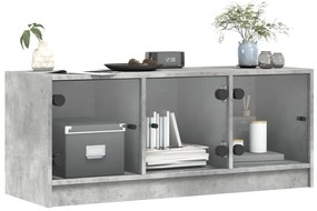 vidaXL Έπιπλο Τηλεόρασης Γκρι Σκυροδ. 102x37x42 εκ. Γυάλινες Πόρτες