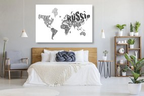 Εικόνα στον παγκόσμιο χάρτη φελλού από επιγραφές σε ασπρόμαυρο - 120x80  peg