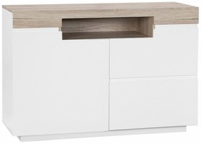 Σιφονιέρα Berwyn 779, Άσπρο, Ανοιχτό χρώμα ξύλου, Με συρτάρια και ντουλάπια, 75x110x40cm, 45 kg | Epipla1.gr