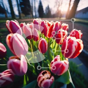 Intra Συλλεκτικό Ξύλινο Παζλ Plywood 4mm - Μπουκέτο με κόκκινες και λευκές τουλίπες την άνοιξη Σε Ξύλινο Κουτί - Διαστάσεις: 10x10 cm – 25 κομμάτια