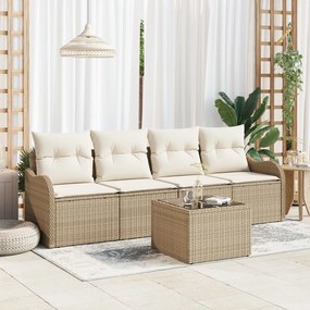 vidaXL Σετ Καναπέ Κήπου 5 Τεμαχίων με Μαξιλάρια Μπεζ Πολυ Ρατάν, vidaXL Καναπές Κήπου 2 Θέσεων με Μαξιλάρια Μπεζ Πολυ Ρατάν
