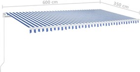 vidaXL Χειροκίνητη Τέντα 6 x 3,5 m Μπλε και Λευκή Ράβδος