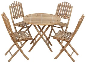 vidaXL Σετ Τραπεζαρίας Εξ. Χώρου Πτυσσόμενο 5 τεμ. Μπαμπού &amp; Μαξιλάρια